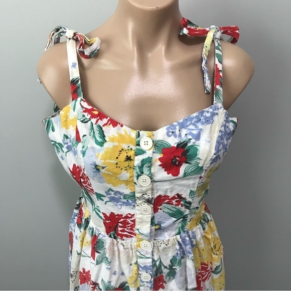 Urban Outfitters Positano Tropical Floral Button Front Midi Dress Large Vacation - Picture 4 of 9